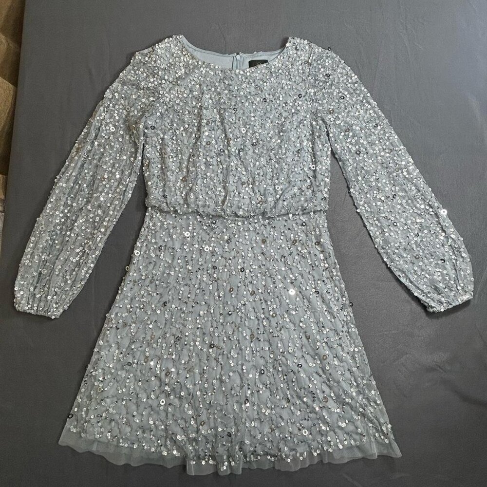Adrianna Papell Womens Long Sleeve Boat Neck Short Party Dress